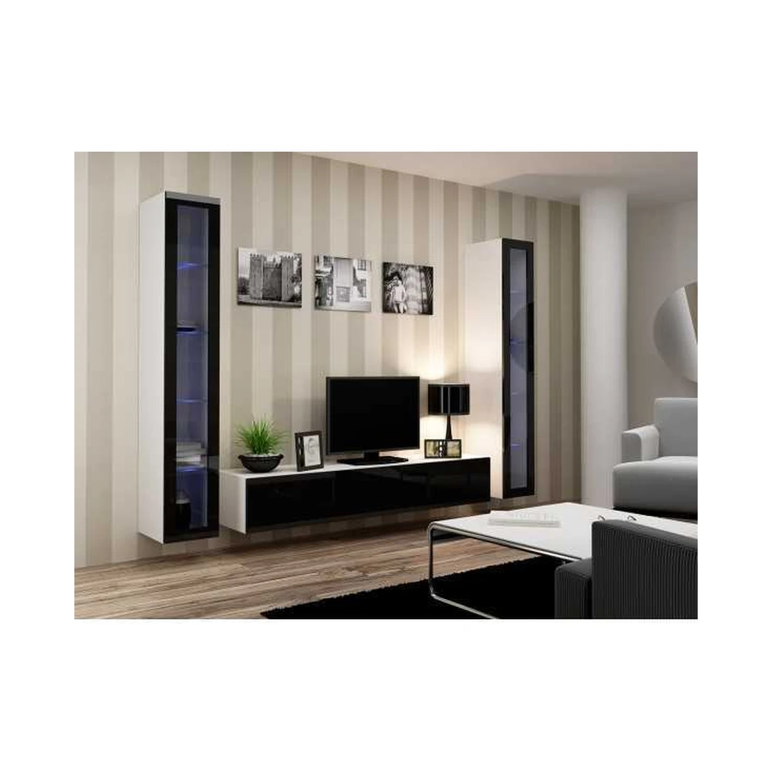 Moderni RTV spintelė su stiklinėmis vitrinomis