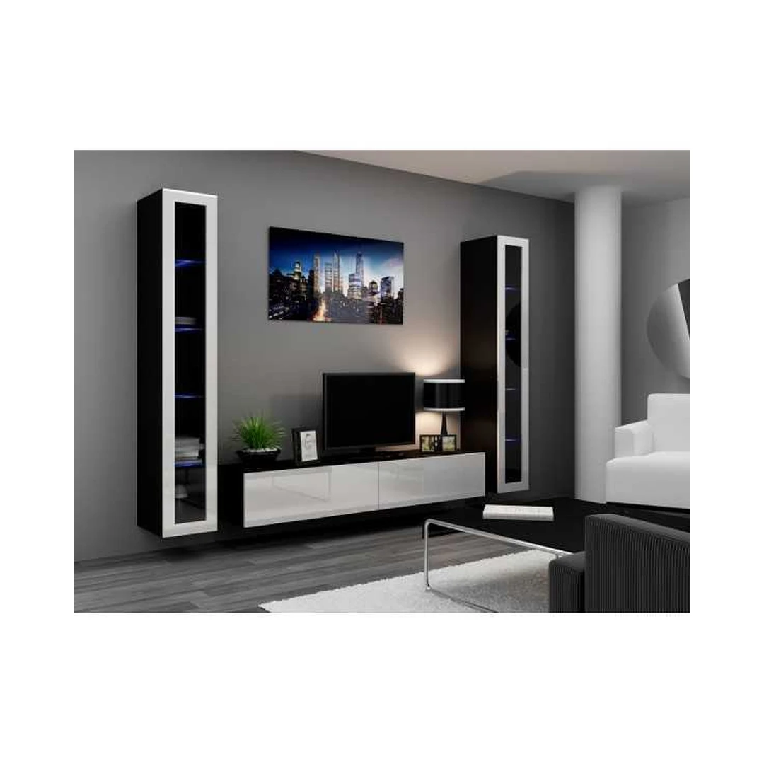 Moderni TV spintelė su LED apšvietimu ir stiklinėmis lentynomis