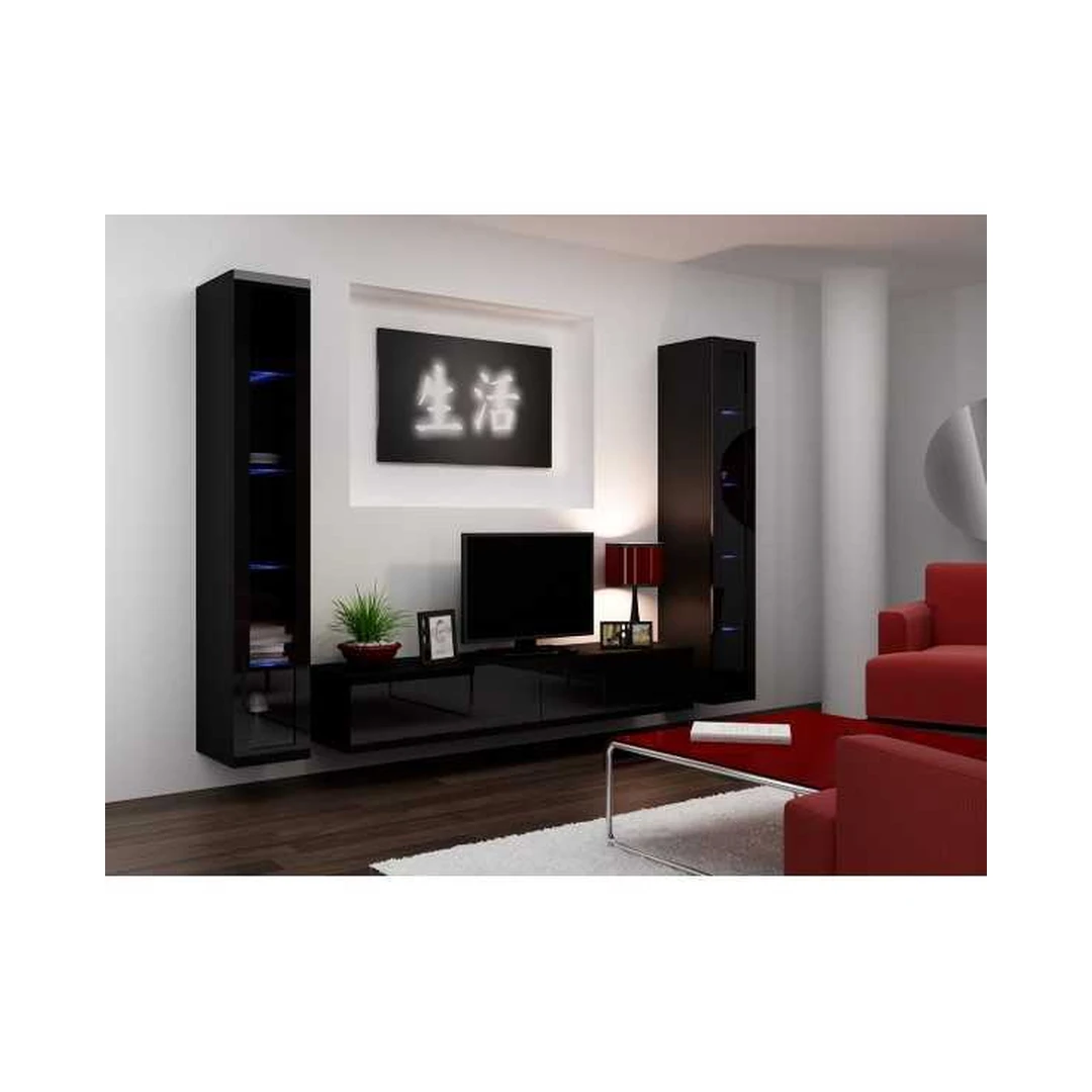 Moderni juoda TV spintelė su LED apšvietimu