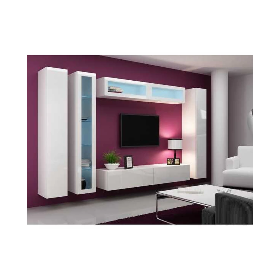 Moderni TV spintelė su LED apšvietimu ir stiklinėmis lentynomis