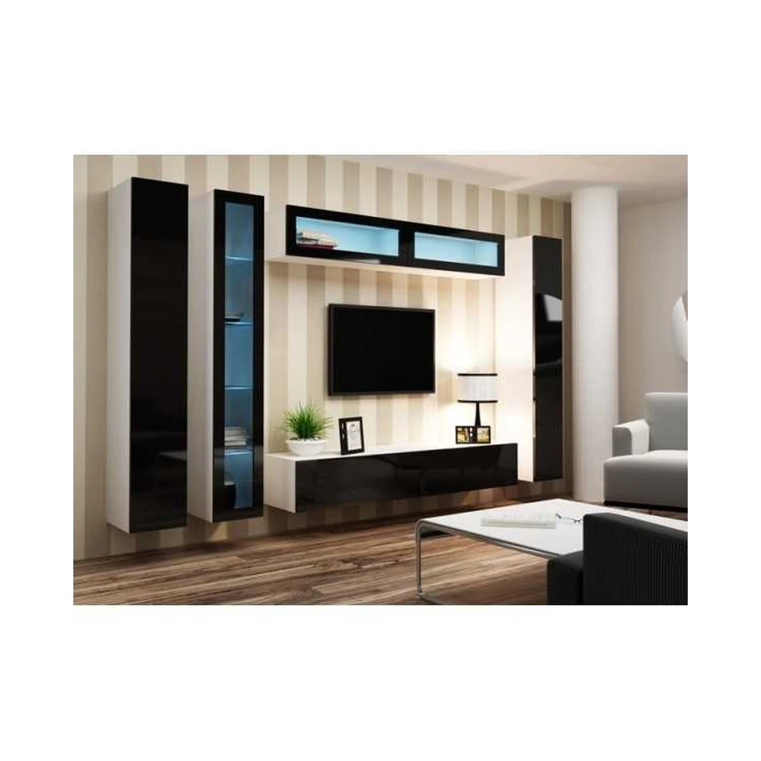 Moderni TV spintelė su LED apšvietimu ir stiklinėmis lentynomis