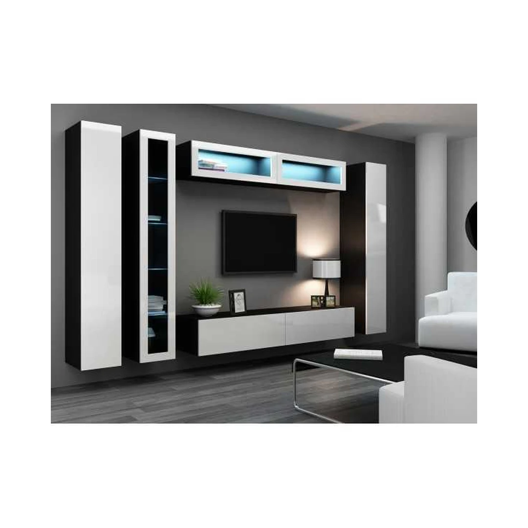 Moderni TV spintelė su LED apšvietimu ir stiklinėmis vitrinomis