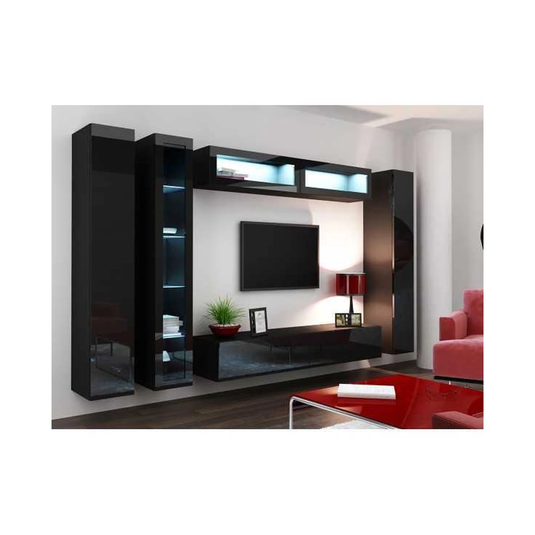 Moderni juoda TV spintelė su LED apšvietimu