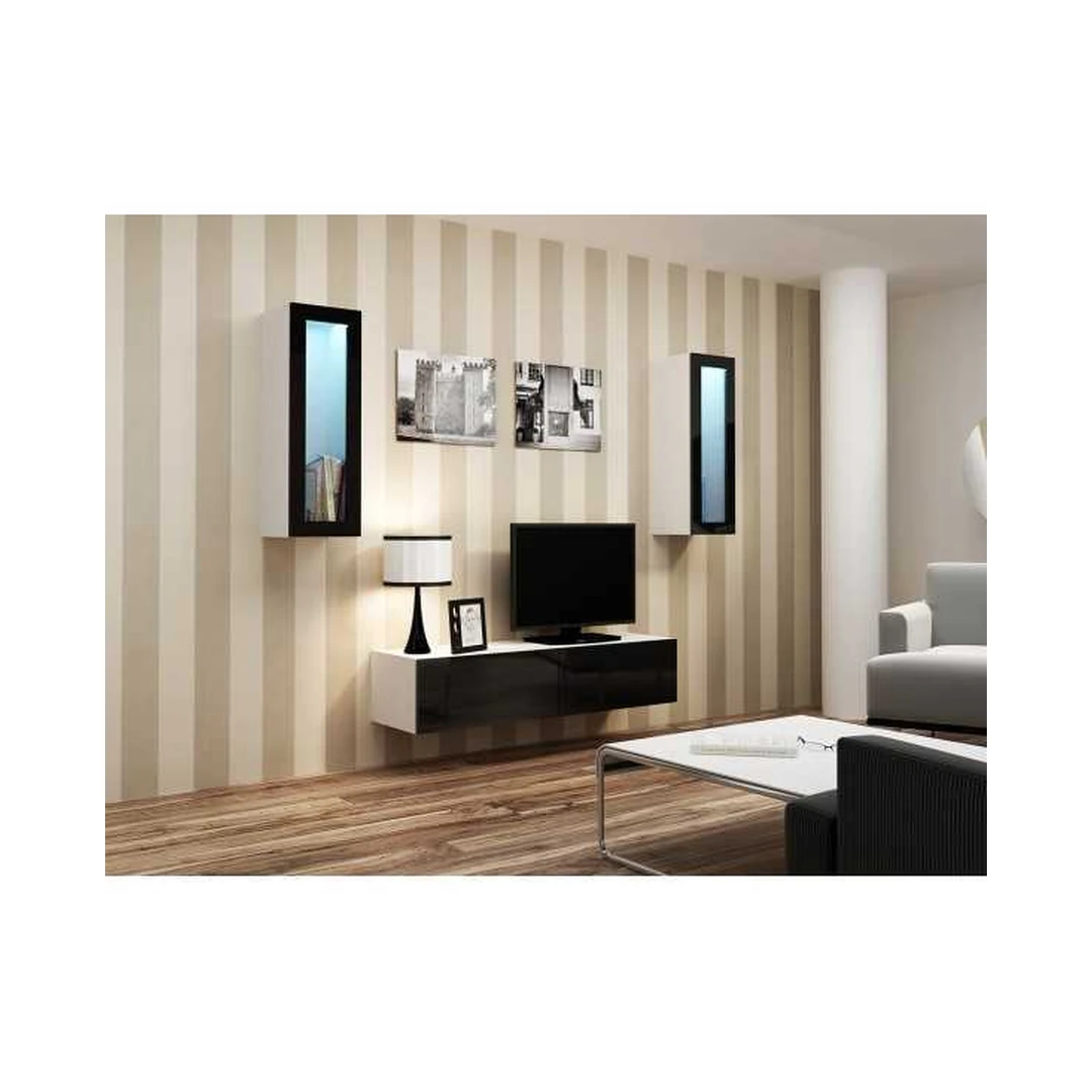 Šiuolaikiška TV spintelė su LED apšvietimu ir stiklinėmis spintelėmis