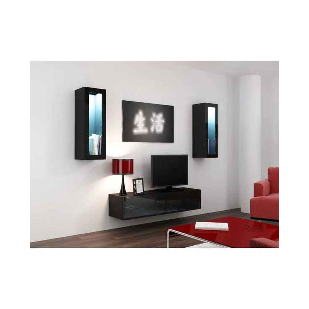 Moderni juoda TV spintelė su LED apšvietimu