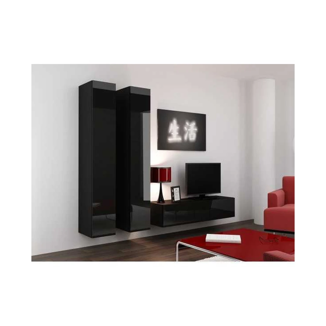Moderni juoda TV spintelė su vitrinomis VIGO VG4