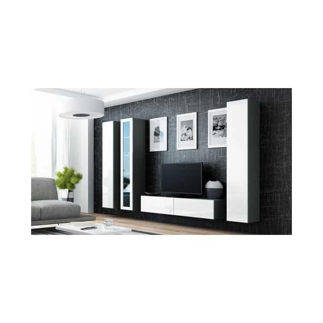 Moderni TV spintelė su vitrinomis ir LED apšvietimu