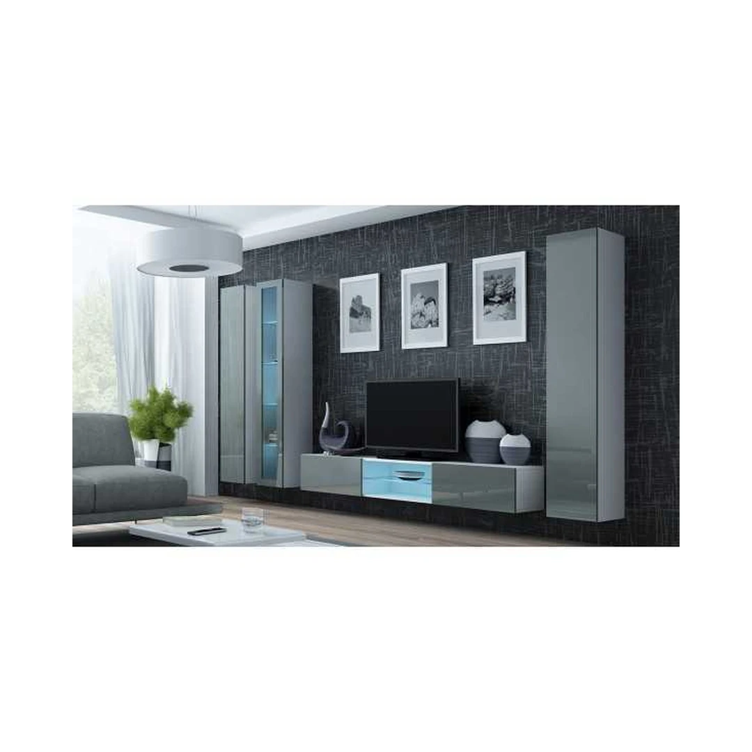 Moderni TV spintelė su LED apšvietimu ir stiklinėmis lentynomis