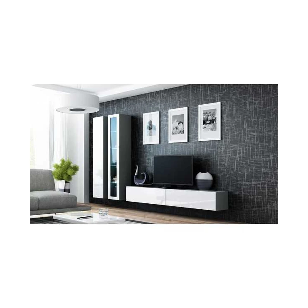 Moderni TV spintelė su LED apšvietimu ir stiklinėmis lentynomis