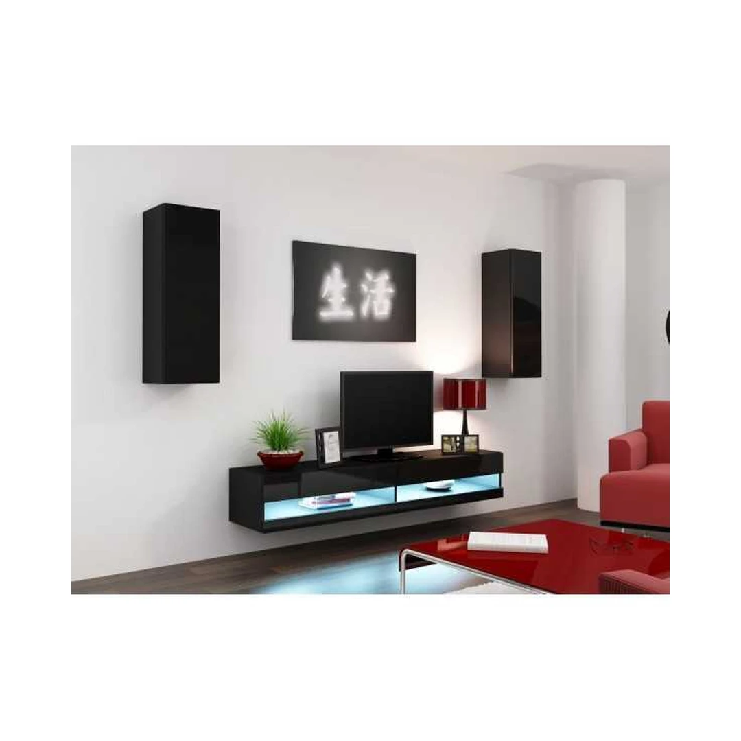 Moderni juoda TV spintelė su LED apšvietimu