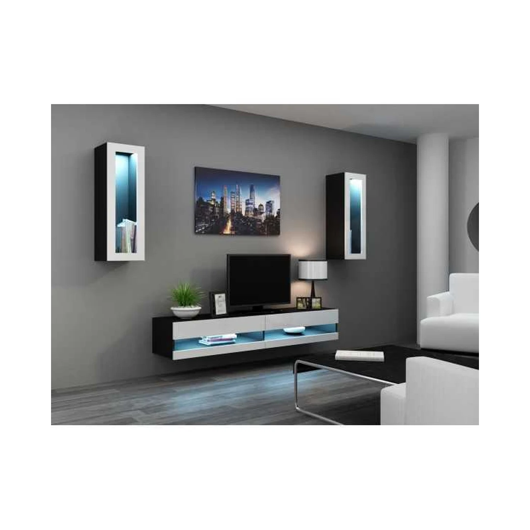 Stygiška juoda ir balta vitrina su stiklu