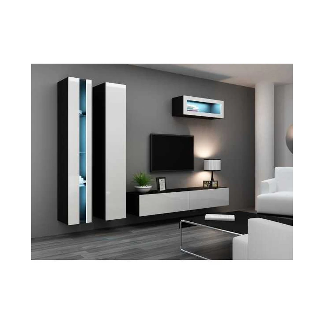 Moderni TV spintelė su LED apšvietimu ir stiklinėmis lentynomis