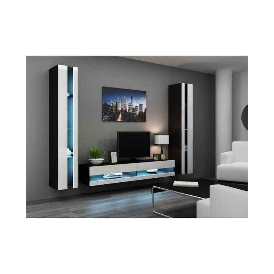 Moderni juoda ir balta TV spintelė su LED apšvietimu