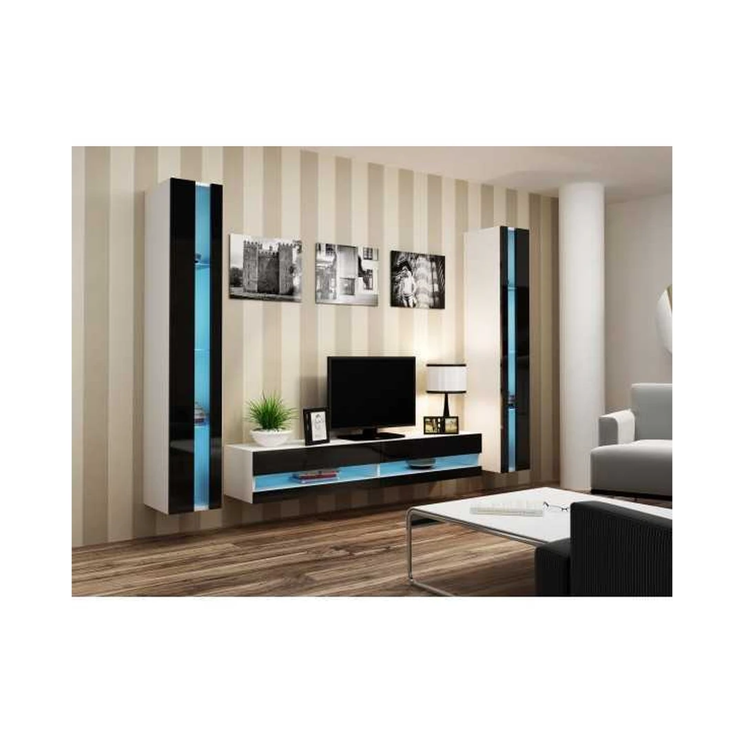 Moderni juoda TV spintelė su LED apšvietimu