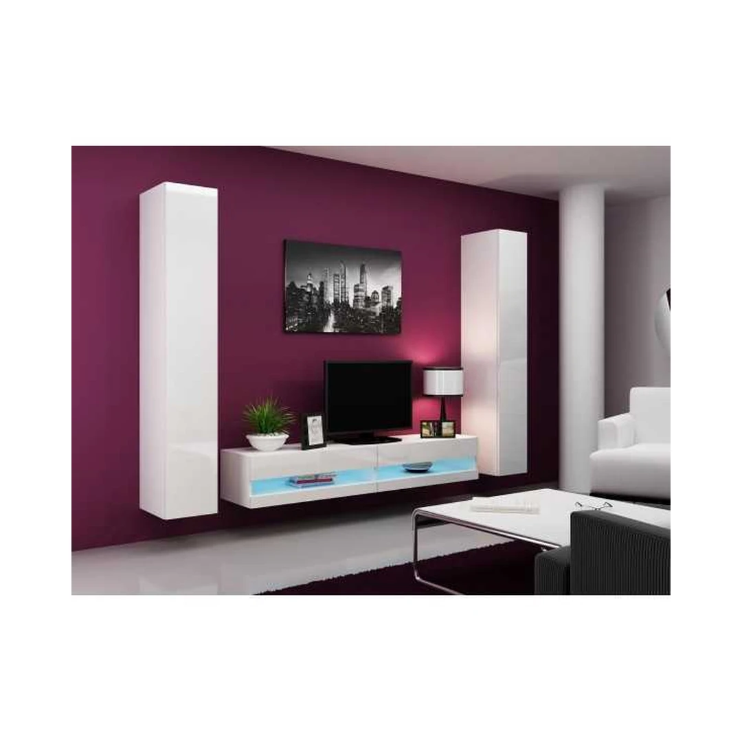 Moderni TV spintelė su LED apšvietimu ir 2 vertikaliomis spintelėmis