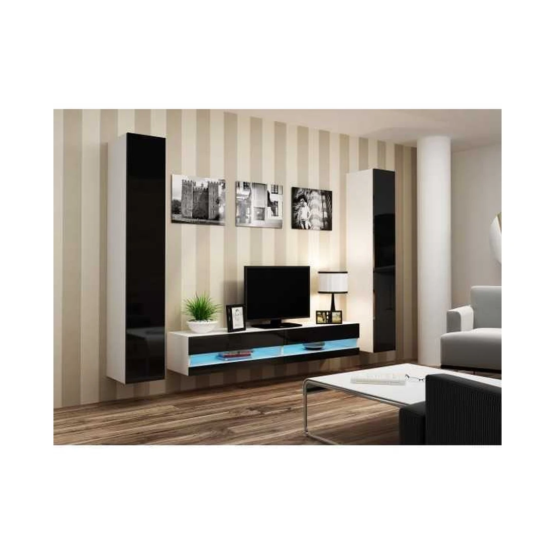 Moderni juoda ir balta TV spintelė su LED apšvietimu