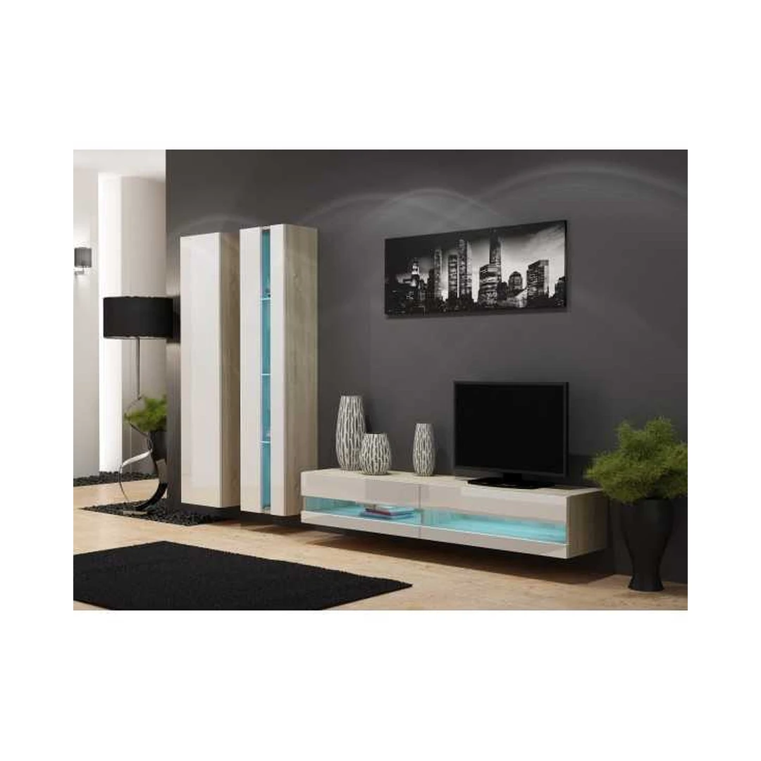 Moderni ąžuolo spalvos TV spintelė su LED apšvietimu