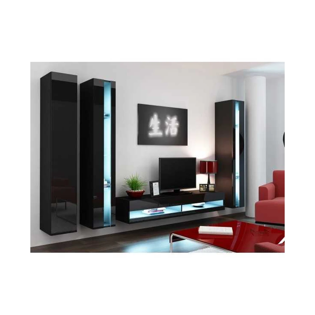 Moderni juoda TV spintelė su LED apšvietimu