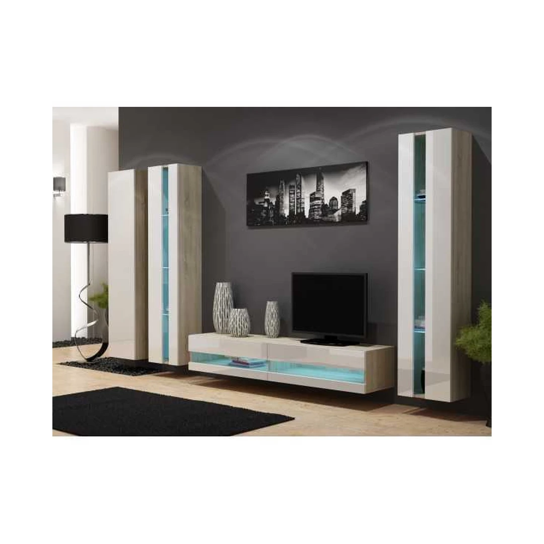 Modernus ąžuolo ir baltų baldų rinkinys su LED apšvietimu