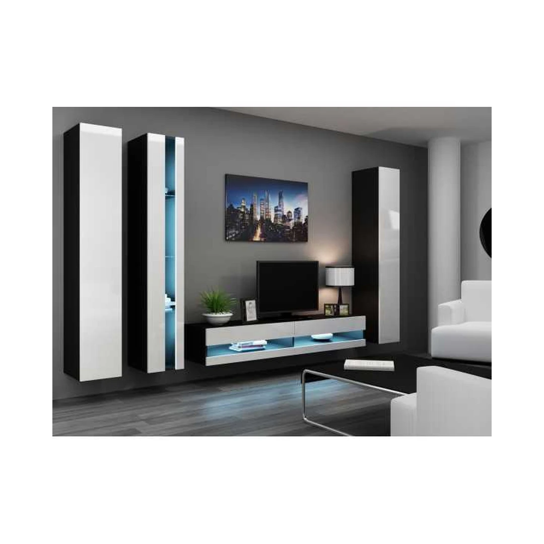 Moderni juoda ir balta TV spintelė su LED apšvietimu