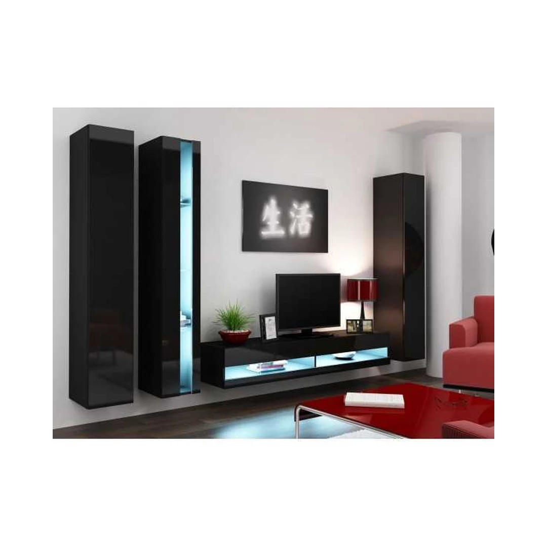 Moderni juoda TV spintelė su LED apšvietimu