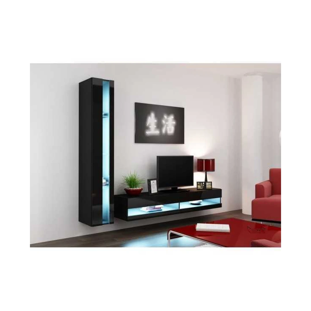 Moderni juoda TV spintelė su LED apšvietimu