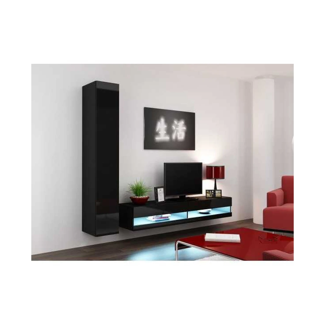 Moderni juoda TV spintelė su vitrina VIGO VG2 ir VG9