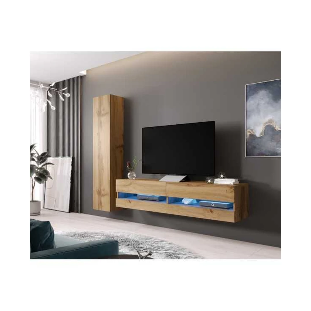Moderni ąžuolinė TV spintelė su vitrina VIGO VG2/VG9