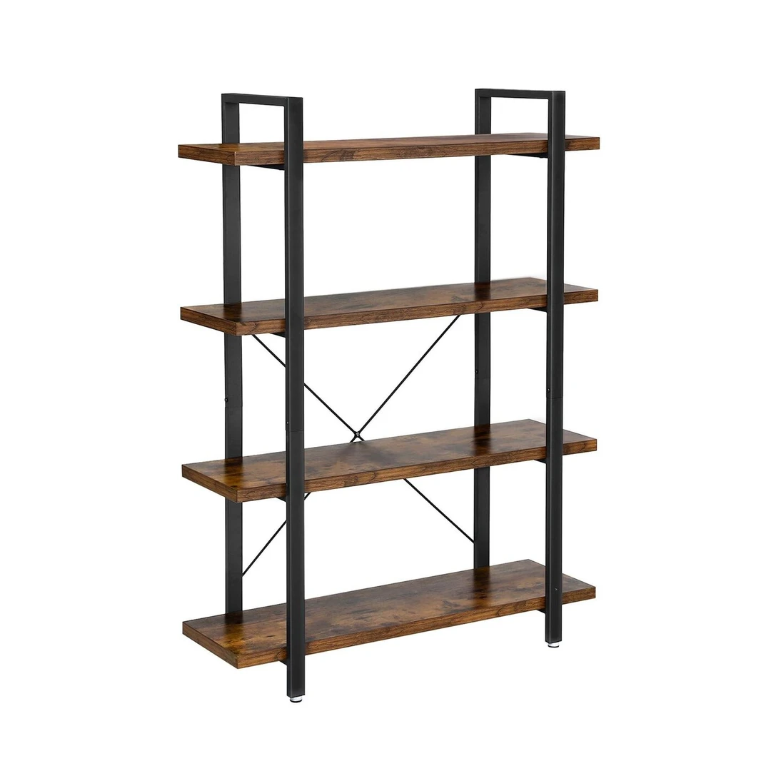 Vintažinės geležinės lentynos su medinėmis plokštėmis