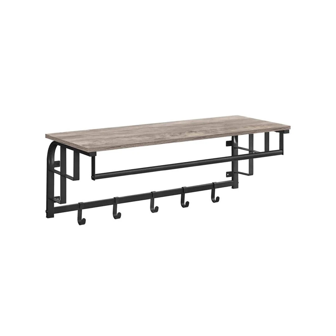 Sieninė drabužių kabykla su 5 kabliukais, vintažinės pilkos - juodos spalvos - Rūbų kabyklos
