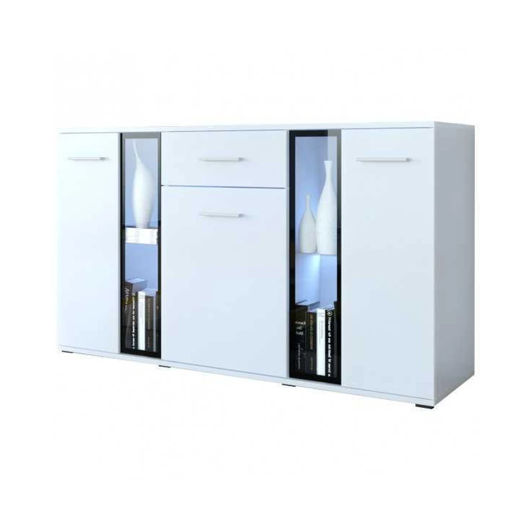 Šiuolaikiška baltos spalvos spinta su LED apšvietimu