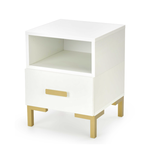 Stilinga baltos ir aukso spalvos spintelė su moderniu dizainu