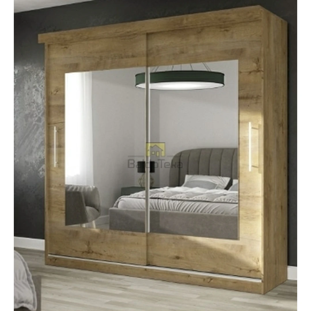 Įspūdingas veidrodinis spintas ąžuolo lefko spalvoje