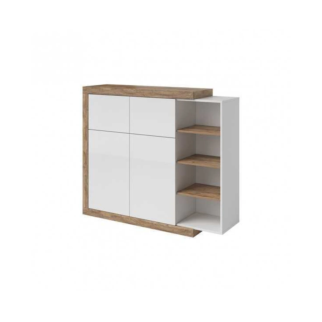 Stilingas ąžuolo spintos modulis su baltu blizgesiu