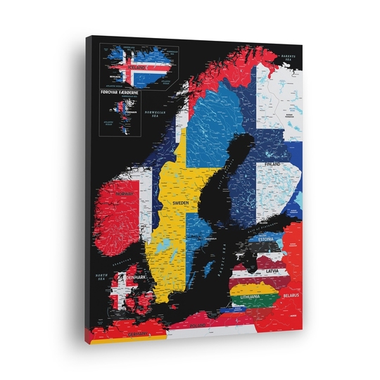 Skandinavijos žemėlapis Nr.14 Vėliavos (juodame fone) - Paveikslai
