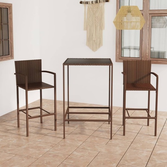 Sodo baro baldų komplektas, 3 dalių, rudas, poliratanas - Lauko baldų komplektai
