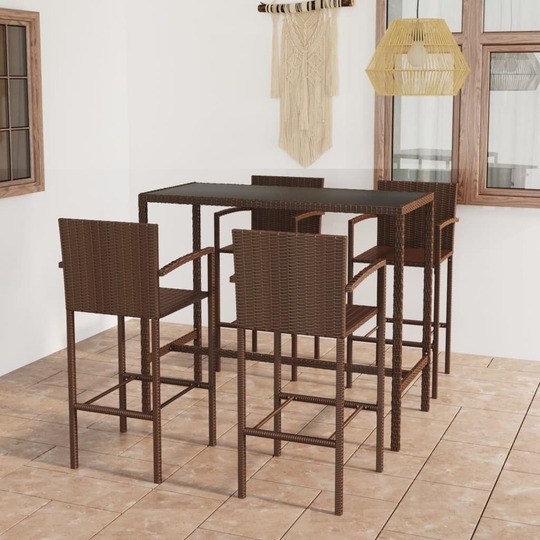 Sodo baro baldų komplektas, rudos spalvos, poliratanas, 5 dalių - Lauko baldų komplektai