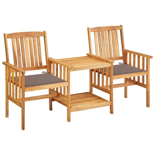 Sodo kėdės su arbatos staliuku ir pagalvėlėmis, akacija, taupe - Lauko baldų komplektai