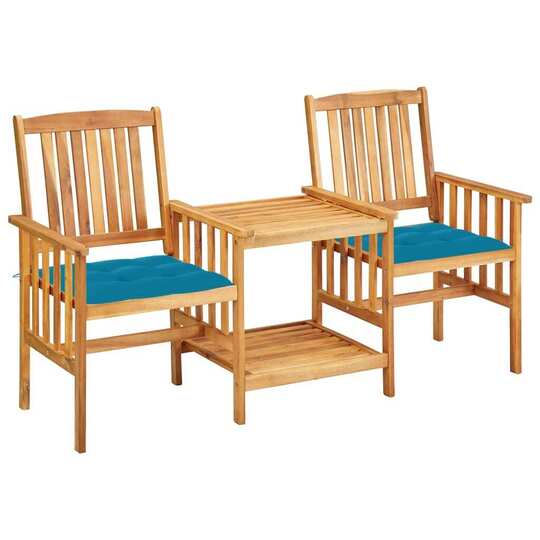 Sodo kėdės su arbatos staliuku ir pagalvėlėmis, akacijos medienos masyvas - Lauko baldų komplektai