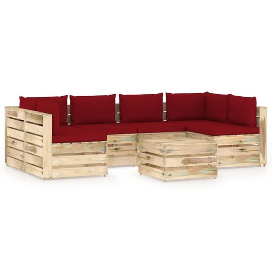 Sodo komplektas-pagalvėlėmis, 7 dalių, impregnuota mediena - Lauko baldų komplektai