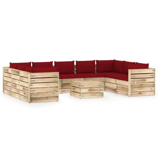 Sodo komplektas su pagalvėlėm, 10 dalių, impregnuota mediena - Lauko baldų komplektai