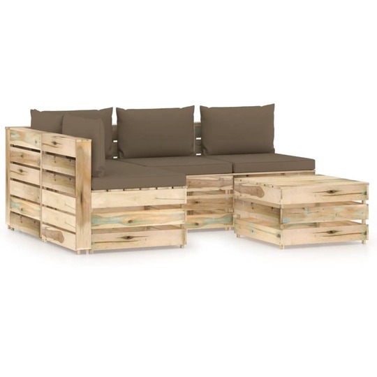 Sodo komplektas su pagalvėlėm, 5 dalių, impregnuota mediena - Lauko baldų komplektai