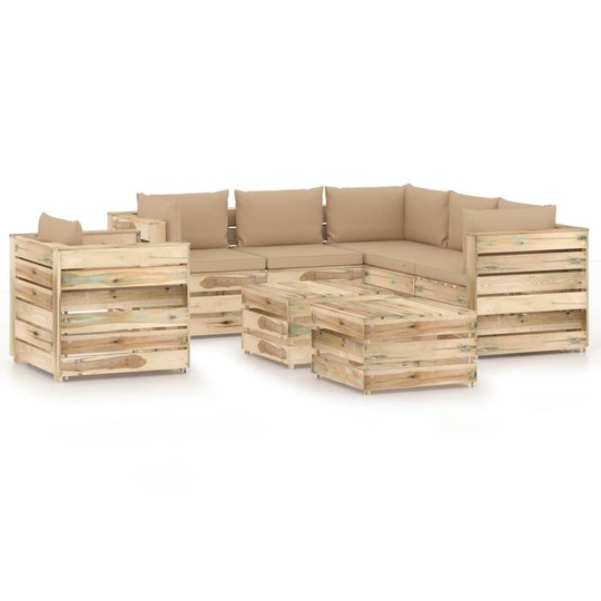 Sodo komplektas su pagalvėlėm, 8 -dalių, impregnuota mediena - Lauko baldų komplektai