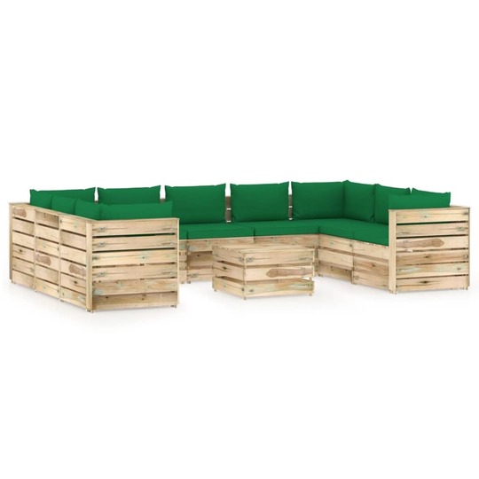 Sodo komplektas su pagalvėlėmis, 10 dalių, impregnuota -mediena - Lauko baldų komplektai