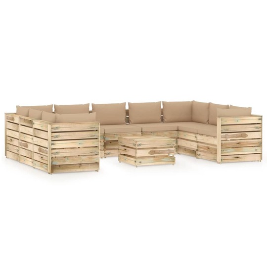 Sodo komplektas su pagalvėlėmis, 10- dalių, impregnuota mediena - Lauko baldų komplektai