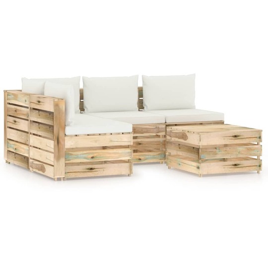 Sodo komplektas su pagalvėlėmis, 5 -dalių, impregnuota -mediena - Lauko baldų komplektai