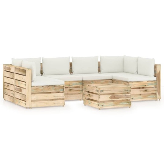 Sodo komplektas su pagalvėlėmis, 7 dalių., impregnuota mediena - Lauko baldų komplektai