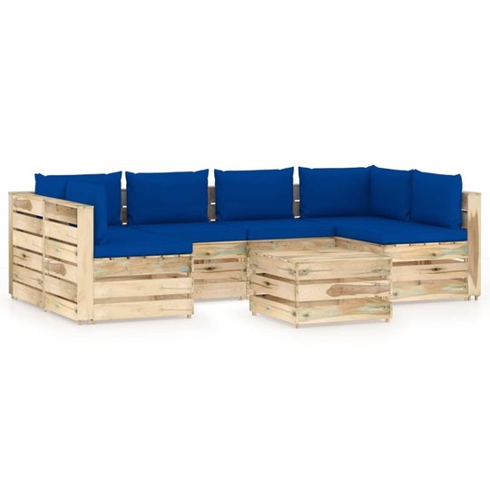 Sodo komplektas su pagalvėlėmis, 7 dalių,/ impregnuota mediena - Lauko baldų komplektai