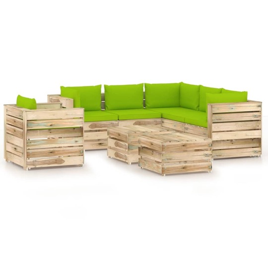Sodo komplektas su pagalvėlėmis, 8 dalių, impregnuota /mediena - Lauko baldų komplektai