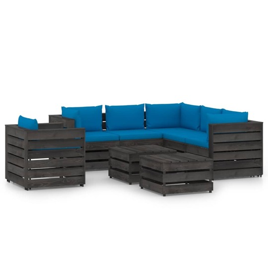 Sodo- komplektas su pagalvėlėmis, 8 dalių, impregnuota /mediena - Lauko baldų komplektai
